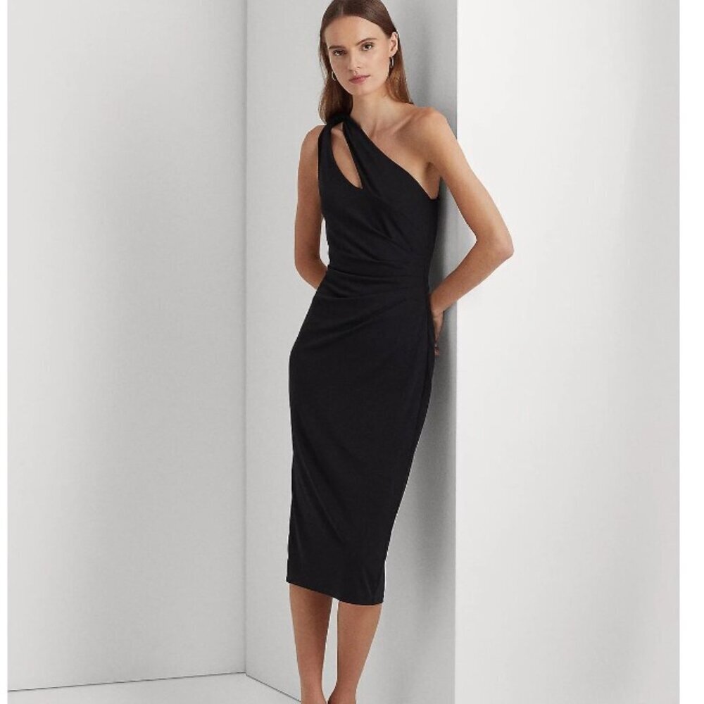 Lauren Ralph Lauren LBD One Shoulder Cutout Midi Sheath Dress - Size 16